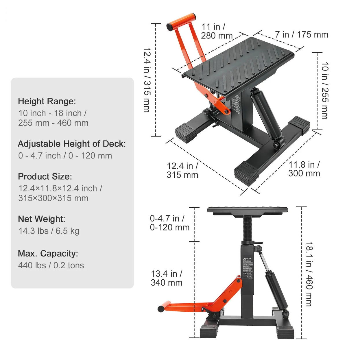 Dirt Bike Lift Stand, Motorcycle Jack Lift Stand 440 lbs Capacity and Hydraulic Lift Operation, Adjustable Height Hoist Table, for Dirt Pit Bike Repair, Maintenance, Dirt Bike Accessories - Image 7