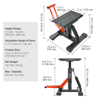 Dirt Bike Lift Stand, Motorcycle Jack Lift Stand 440 lbs Capacity and Hydraulic Lift Operation, Adjustable Height Hoist Table, for Dirt Pit Bike Repair, Maintenance, Dirt Bike Accessories - Image 7