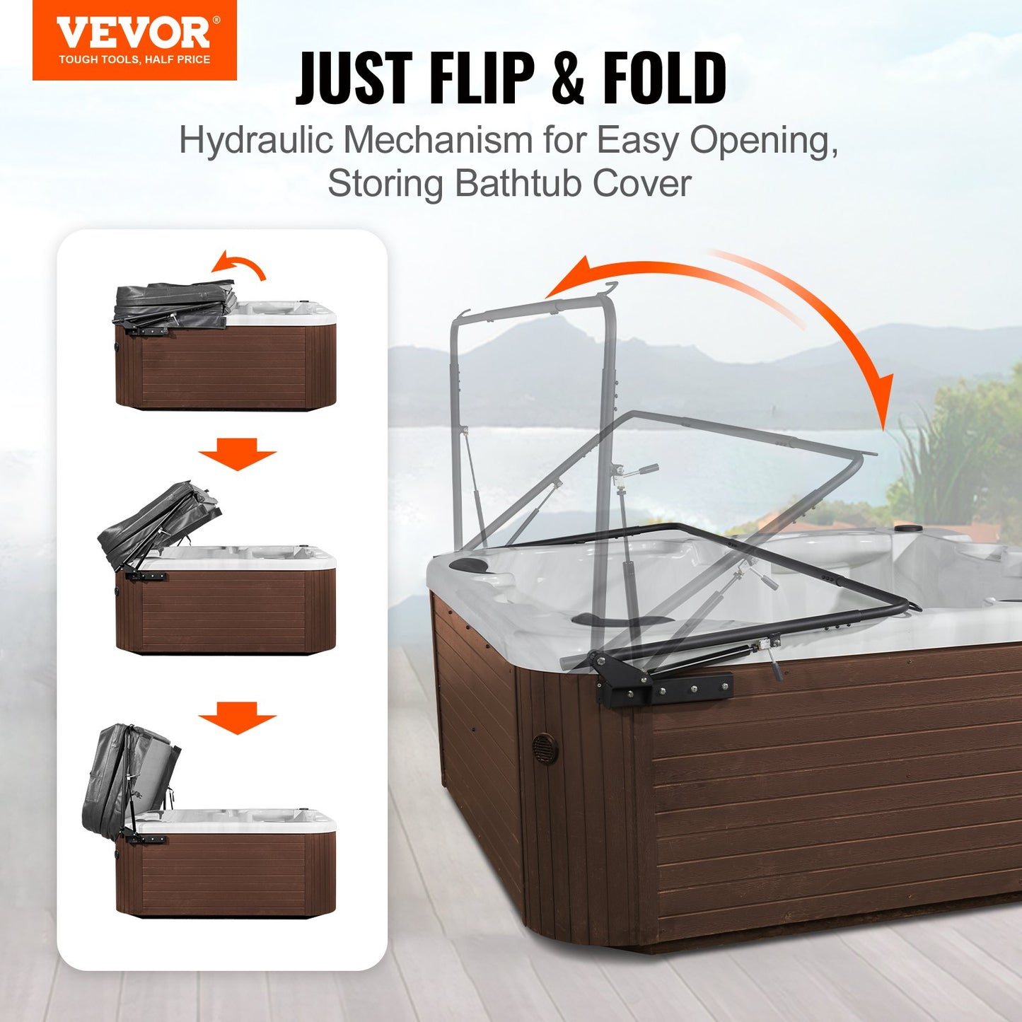 Hot Tub Cover Lift, Spa Cover Lift, Hydraulic, Width 175.26cm - 254.11cm Adjustable, Installed on Both Sides at the Top, Suitable for Various Sizes of Rectangular Bathtubs, Hot Tubs, Spa - Image 2