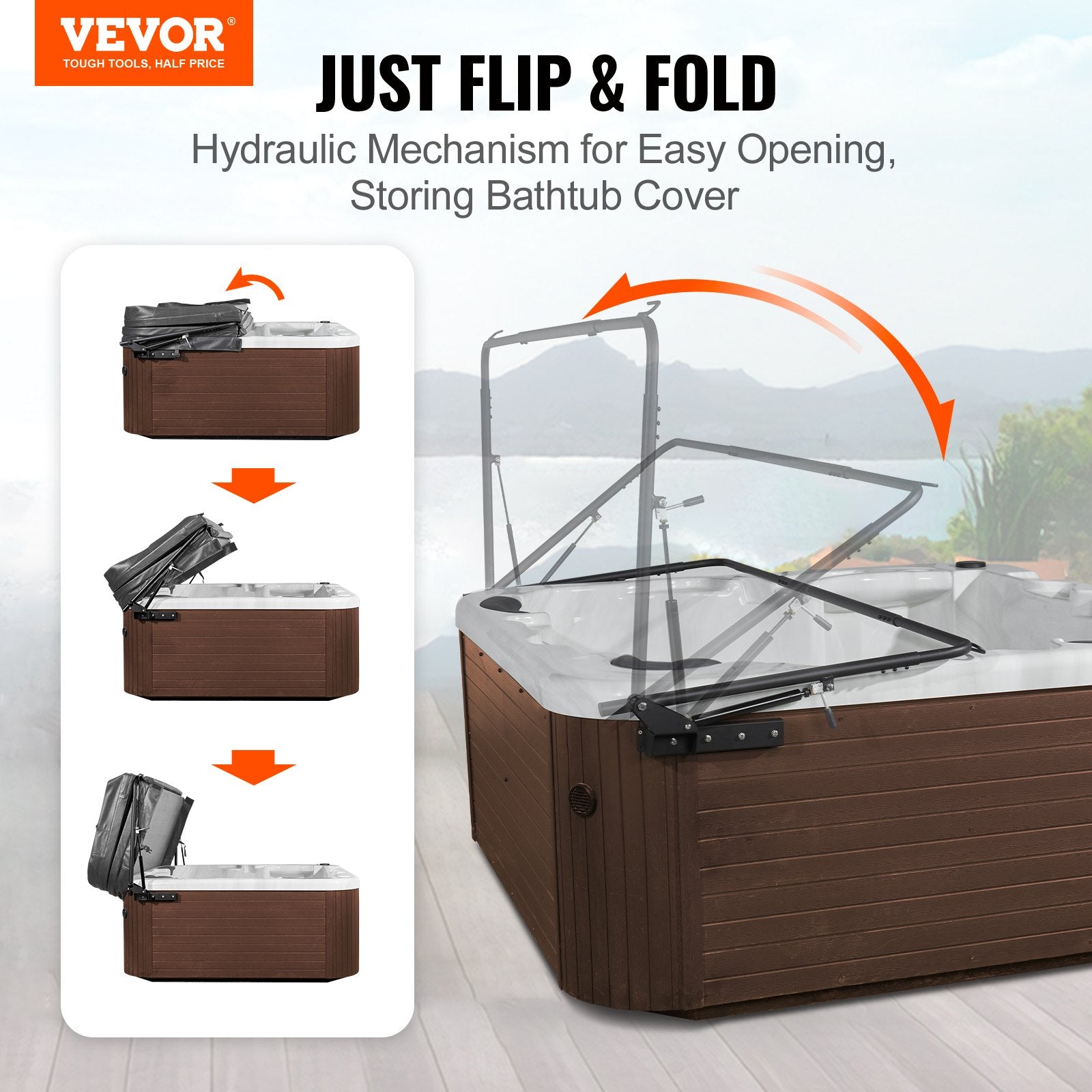 Hot Tub Cover Lift, Spa Cover Lift, Hydraulic, Width 175.26cm - 254.11cm Adjustable, Installed on Both Sides at the Top, Suitable for Various Sizes of Rectangular Bathtubs, Hot Tubs, Spa - Image 2