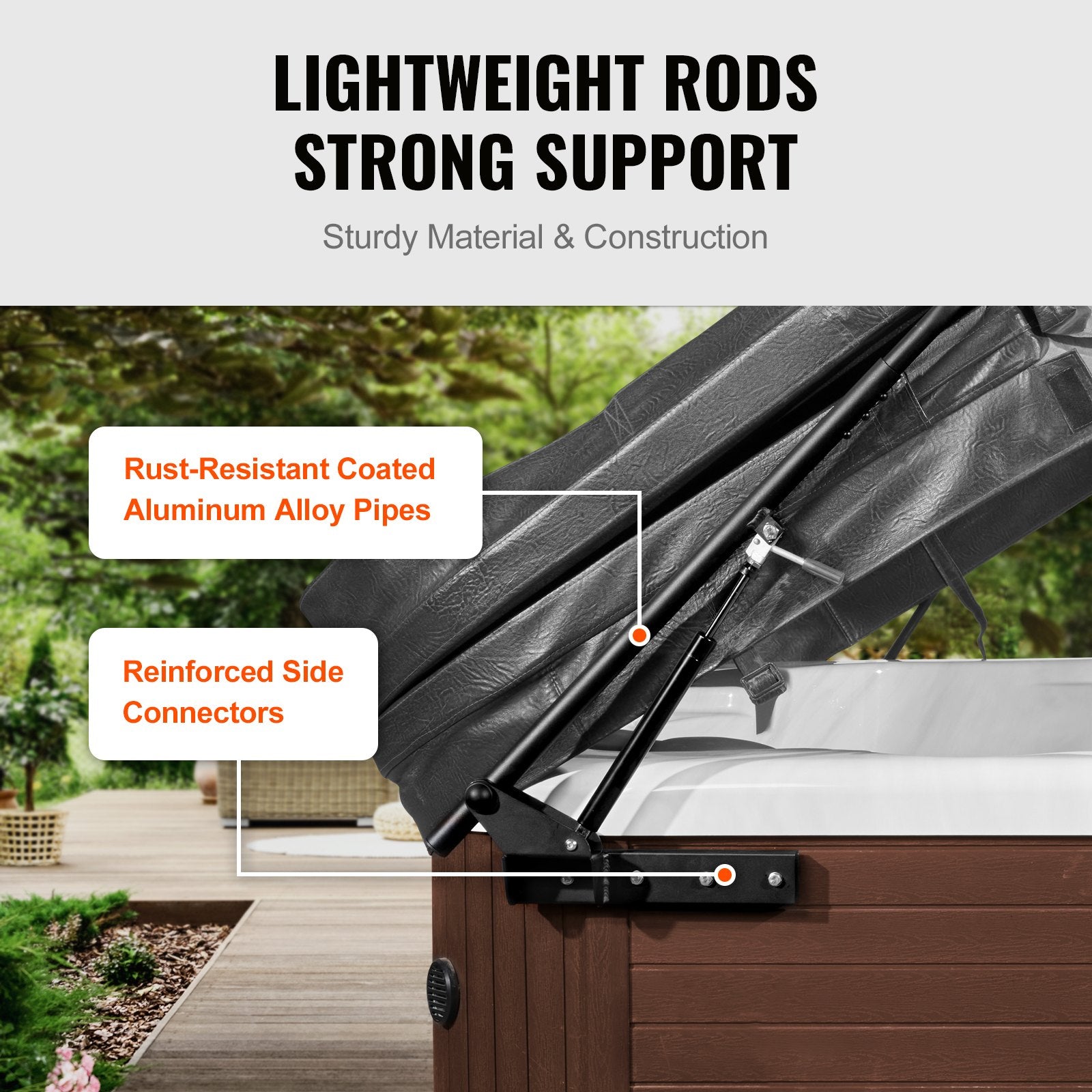 Hot Tub Cover Lift, Spa Cover Lift, Hydraulic, Width 175.26cm - 254.11cm Adjustable, Installed on Both Sides at the Top, Suitable for Various Sizes of Rectangular Bathtubs, Hot Tubs, Spa - Image 4