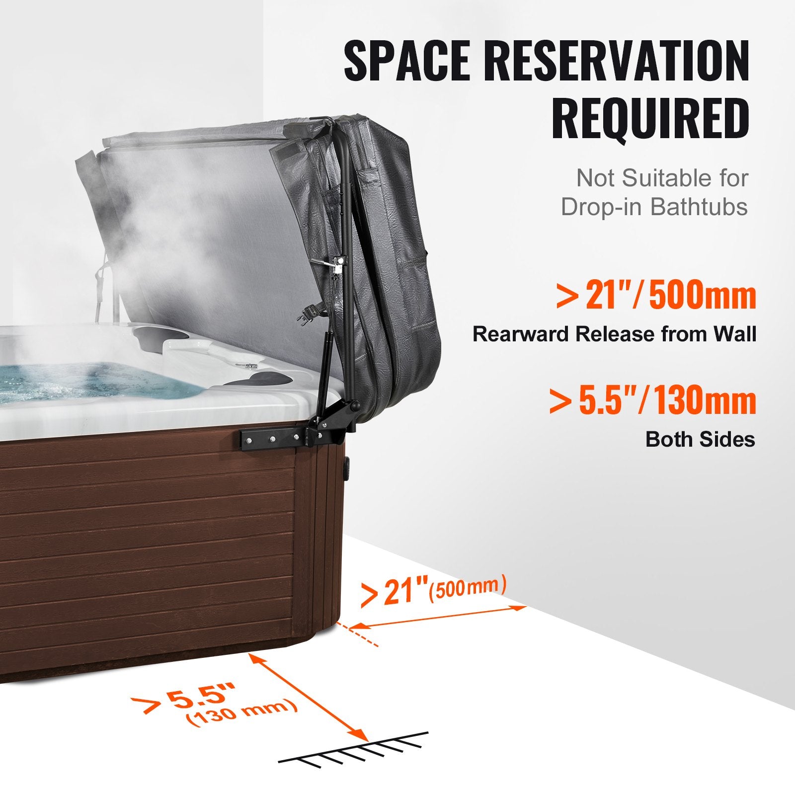 Hot Tub Cover Lift, Spa Cover Lift, Hydraulic, Width 175.26cm - 254.11cm Adjustable, Installed on Both Sides at the Top, Suitable for Various Sizes of Rectangular Bathtubs, Hot Tubs, Spa - Image 6