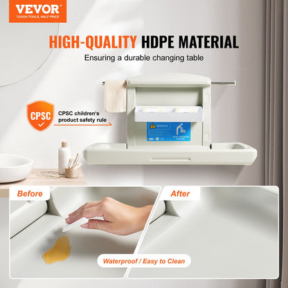 Wall-Mounted Baby Changing Station, Horizontal Foldable Diaper Change Table with Safety Straps and Hanging Rods, Use in Commercial Bathrooms, Daycare Centers for Newborns & Infant - Image 2