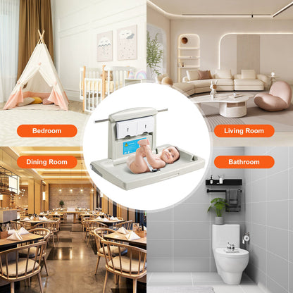 Wall-Mounted Baby Changing Station, Horizontal Foldable Diaper Change Table with Safety Straps and Hanging Rods, Use in Commercial Bathrooms, Daycare Centers for Newborns & Infant - Image 6