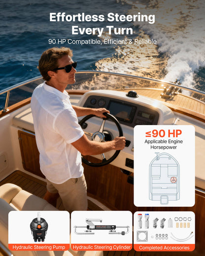 Hydraulic Steering Kit, 90 HP, Hydraulic Steering Helm Pump & Cylinder, with 6.9 MPa/1000 psi Max Working Pressure, Aluminum Alloy Housing, Check Valve, for Outboards Fishing Boats Sailboats - Image 2