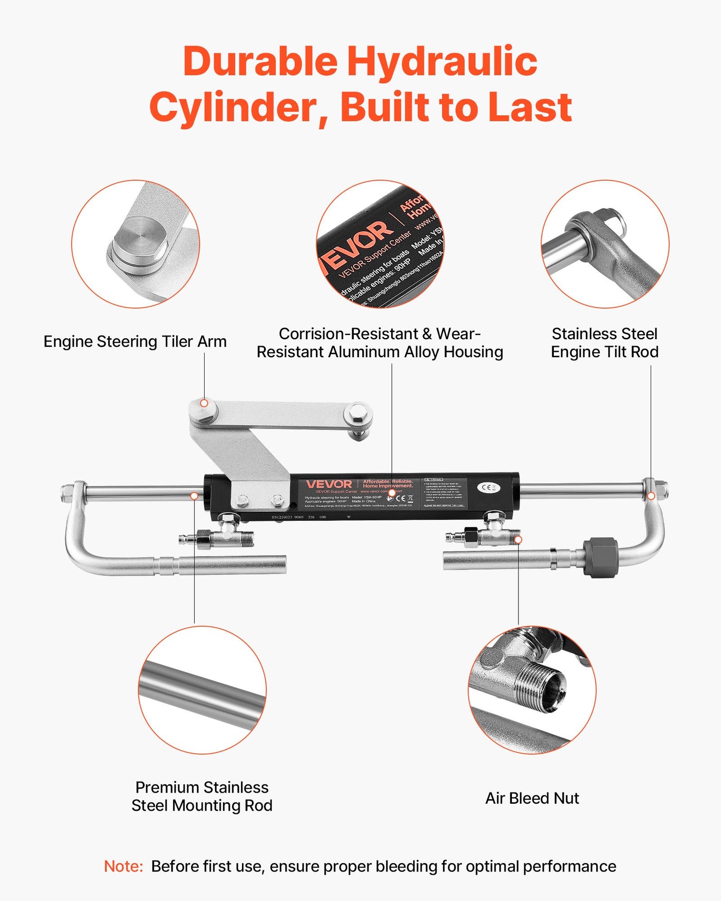 Hydraulic Steering Kit, 90 HP, Hydraulic Steering Helm Pump & Cylinder, with 6.9 MPa/1000 psi Max Working Pressure, Aluminum Alloy Housing, Check Valve, for Outboards Fishing Boats Sailboats - Image 4