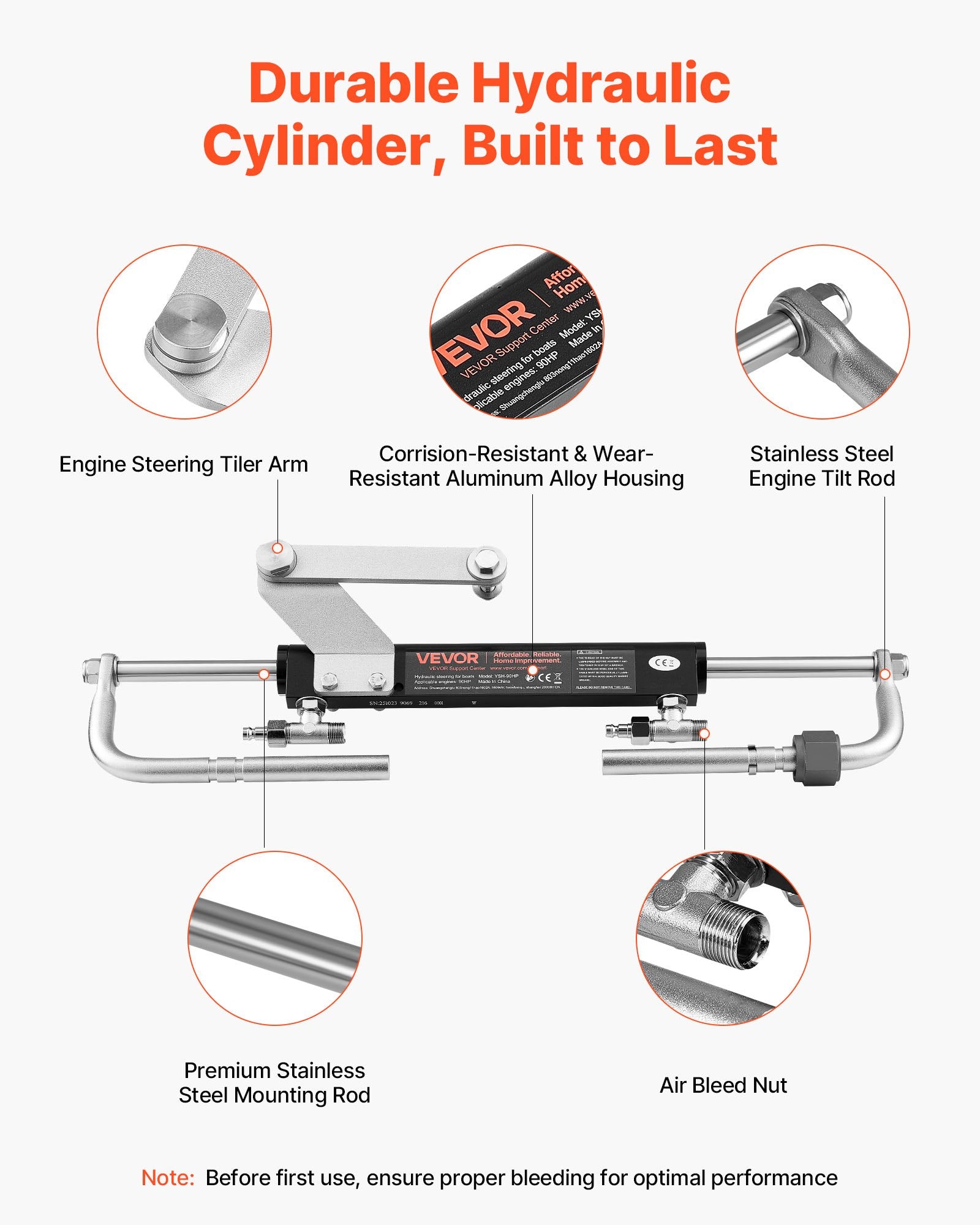 Hydraulic Steering Kit, 90 HP, Hydraulic Steering Helm Pump & Cylinder, with 6.9 MPa/1000 psi Max Working Pressure, Aluminum Alloy Housing, Check Valve, for Outboards Fishing Boats Sailboats - Image 4