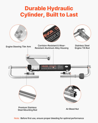 Hydraulic Steering Kit, 90 HP, Hydraulic Steering Helm Pump & Cylinder, with 6.9 MPa/1000 psi Max Working Pressure, Aluminum Alloy Housing, Check Valve, for Outboards Fishing Boats Sailboats - Image 4