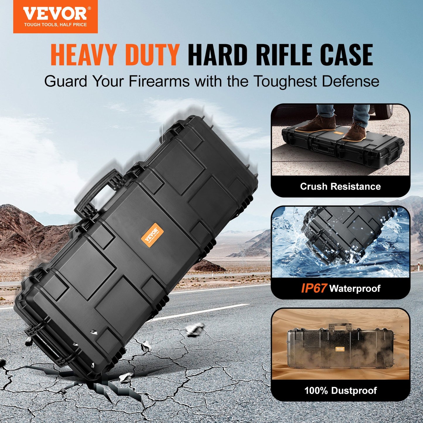 Rifle Case, Rifle Hard Case with 3 Layers Fully-protective Foams, 42 inch lockable Hard Gun Case with Wheels, IP67 Waterproof & Crushproof, for Two Rifles or Shotguns, Airsoft Gun - Image 2