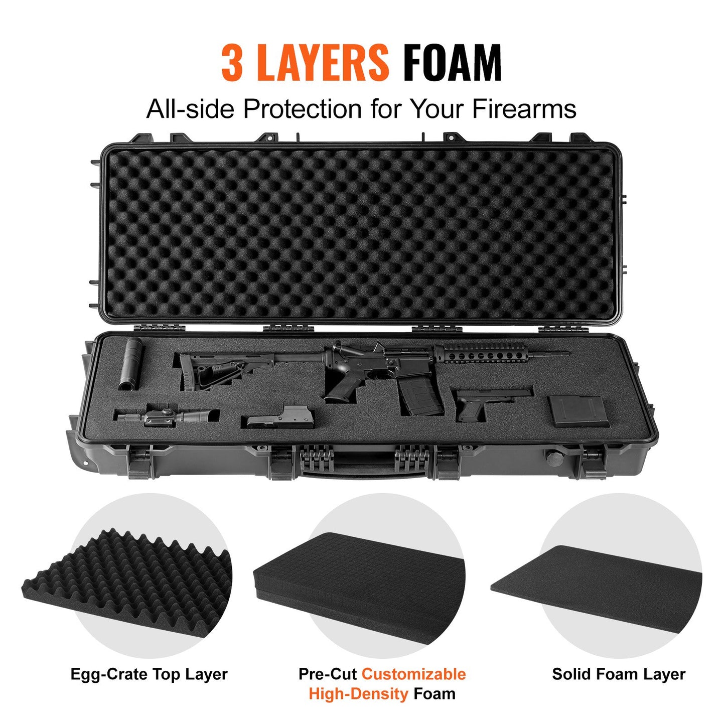 Rifle Case, Rifle Hard Case with 3 Layers Fully-protective Foams, 42 inch lockable Hard Gun Case with Wheels, IP67 Waterproof & Crushproof, for Two Rifles or Shotguns, Airsoft Gun - Image 3