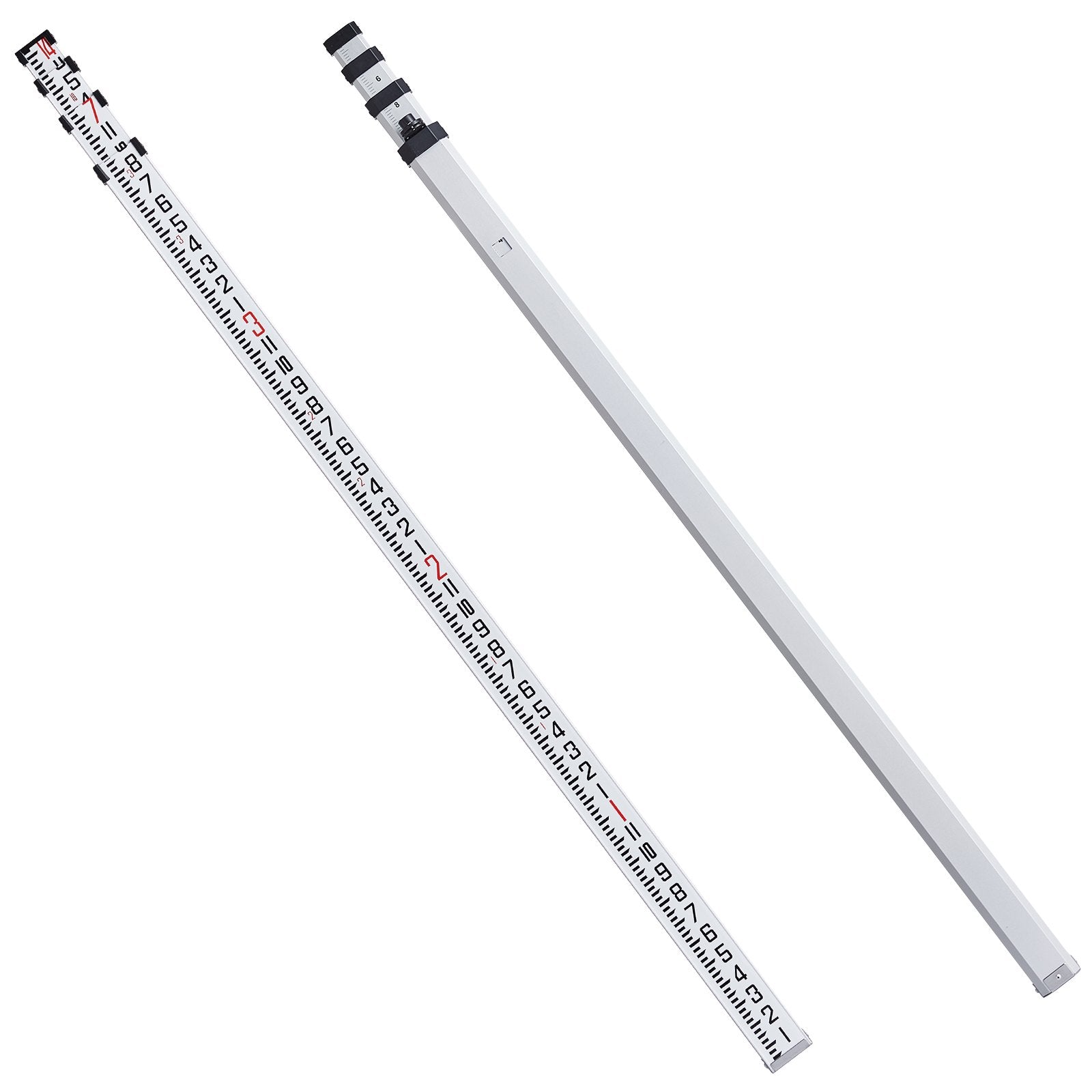 Aluminum Grade Rod, 14-Feet/8ths 4 Sections Telescopic Measuring Rod, Double-Sided Scale 1/8in Leveling Rod Stick, Aluminum Alloy Survey Rod w/ Bubble Level &Carrying Bag for Houses,Walls,Floors