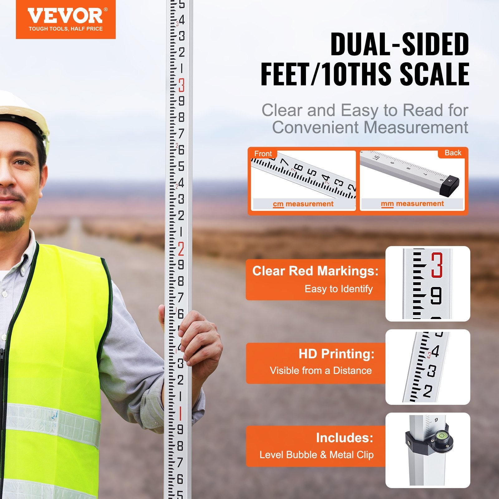 Measuring Rod 16-Feet/10ths 4 Sections Telescopic Grade Rod 1/10ft w/ Bag - Image 2