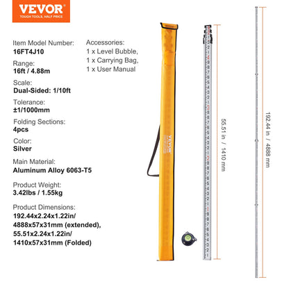 Measuring Rod 16-Feet/10ths 4 Sections Telescopic Grade Rod 1/10ft w/ Bag - Image 7