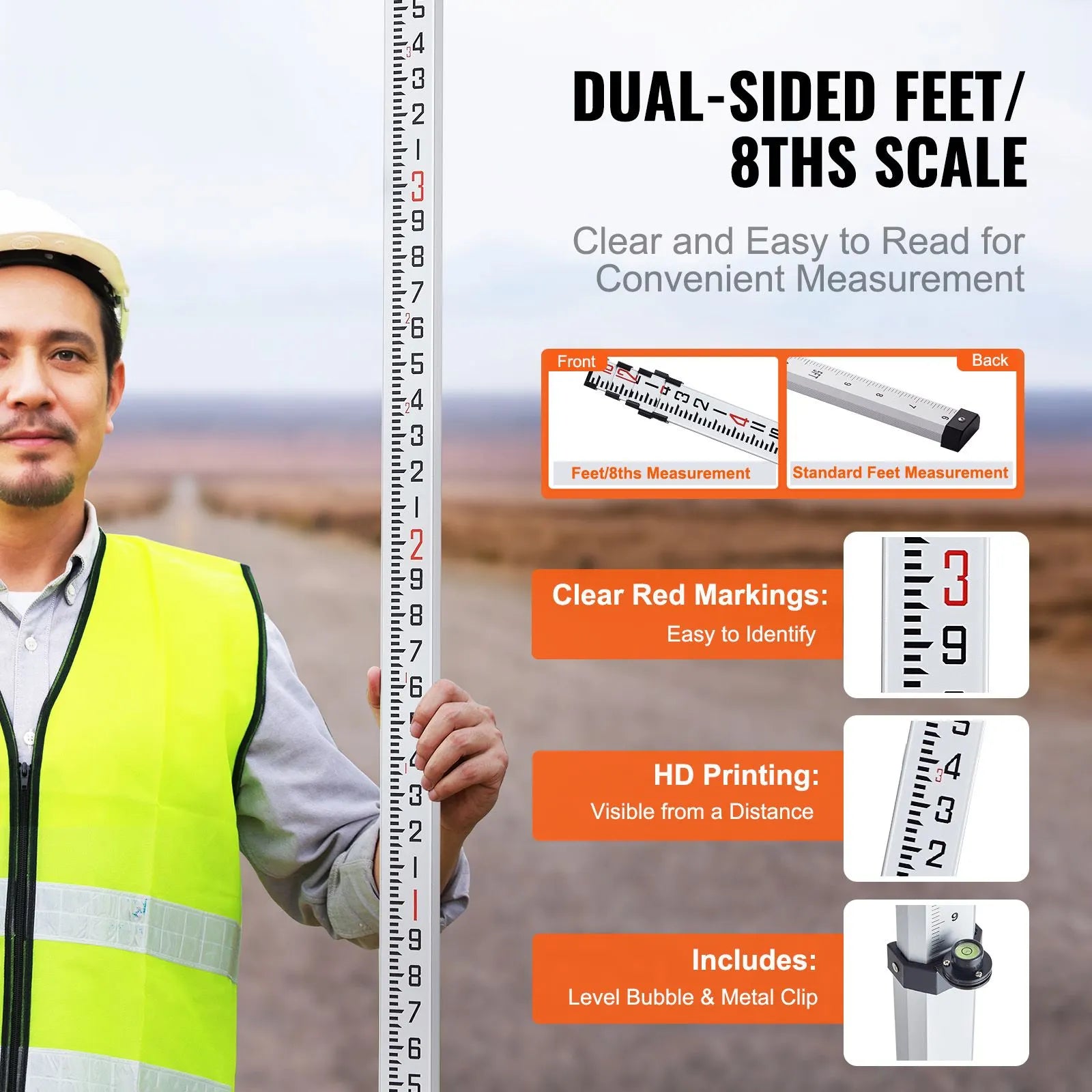 Measuring Rod 16-Feet/8ths 4 Sections Telescopic Grade Rod 1/8in w/ Bag - Image 2