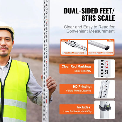 Measuring Rod 16-Feet/8ths 4 Sections Telescopic Grade Rod 1/8in w/ Bag - Image 2