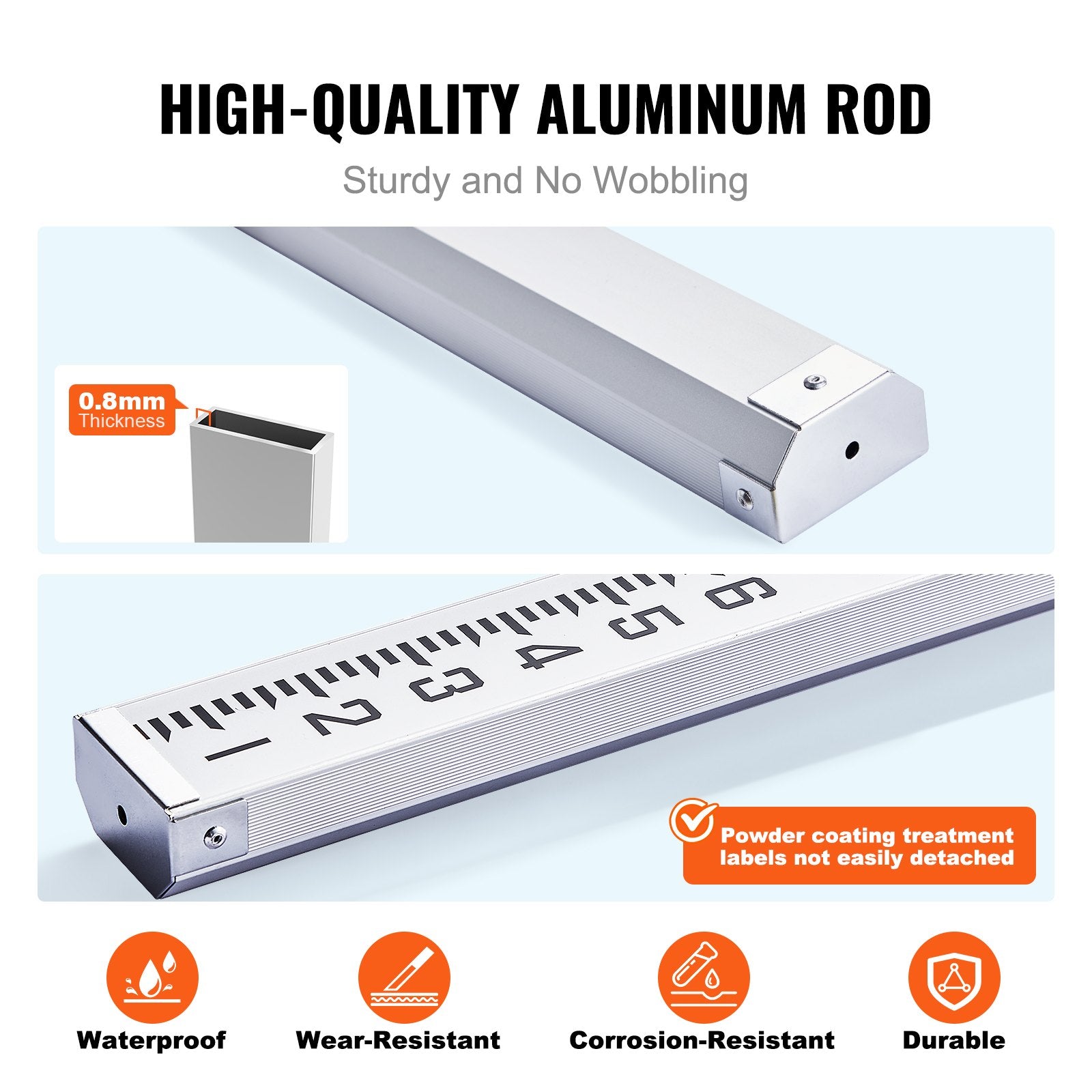 Aluminum Grade Rod, 9-Feet/8ths 3 Sections Telescopic Measuring Rod, Double-Sided Scale 1/8in Leveling Rod Stick,Aluminum Alloy Survey Rod with Bubble Level &Carrying Bag for Houses,Walls,Floors - Image 4
