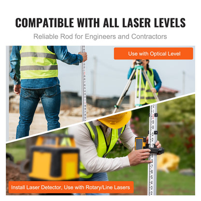Aluminum Grade Rod, 9-Feet/8ths 3 Sections Telescopic Measuring Rod, Double-Sided Scale 1/8in Leveling Rod Stick,Aluminum Alloy Survey Rod with Bubble Level &Carrying Bag for Houses,Walls,Floors - Image 6