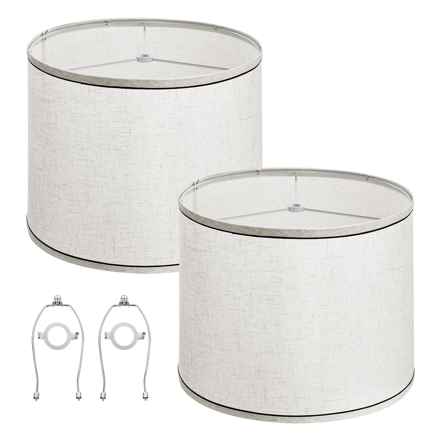 Lamp Shade 2 Set, 29 cm Top x 32 cm Bottom x 24.5 cm High (Spider Fitter), Medium Lampshade with Harp, Replacement Lamp Shade for Table & Floor Lamps Pendant Lights, Light Linen with Black Edge