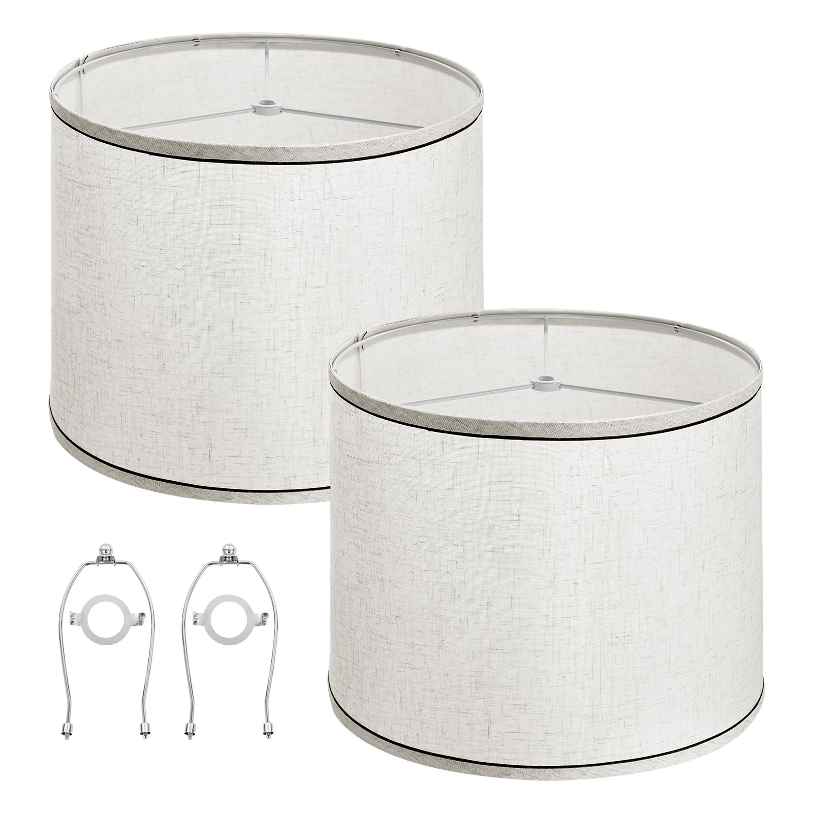 Lamp Shade 2 Set, 29 cm Top x 32 cm Bottom x 24.5 cm High (Spider Fitter), Medium Lampshade with Harp, Replacement Lamp Shade for Table & Floor Lamps Pendant Lights, Light Linen with Black Edge
