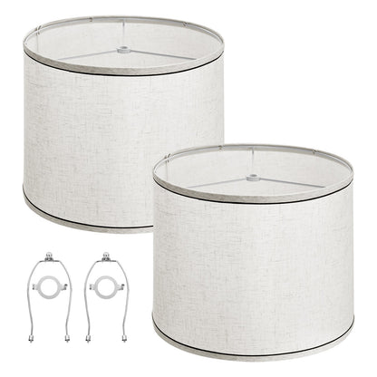 Lamp Shade 2 Set, 29 cm Top x 32 cm Bottom x 24.5 cm High (Spider Fitter), Medium Lampshade with Harp, Replacement Lamp Shade for Table & Floor Lamps Pendant Lights, Light Linen with Black Edge