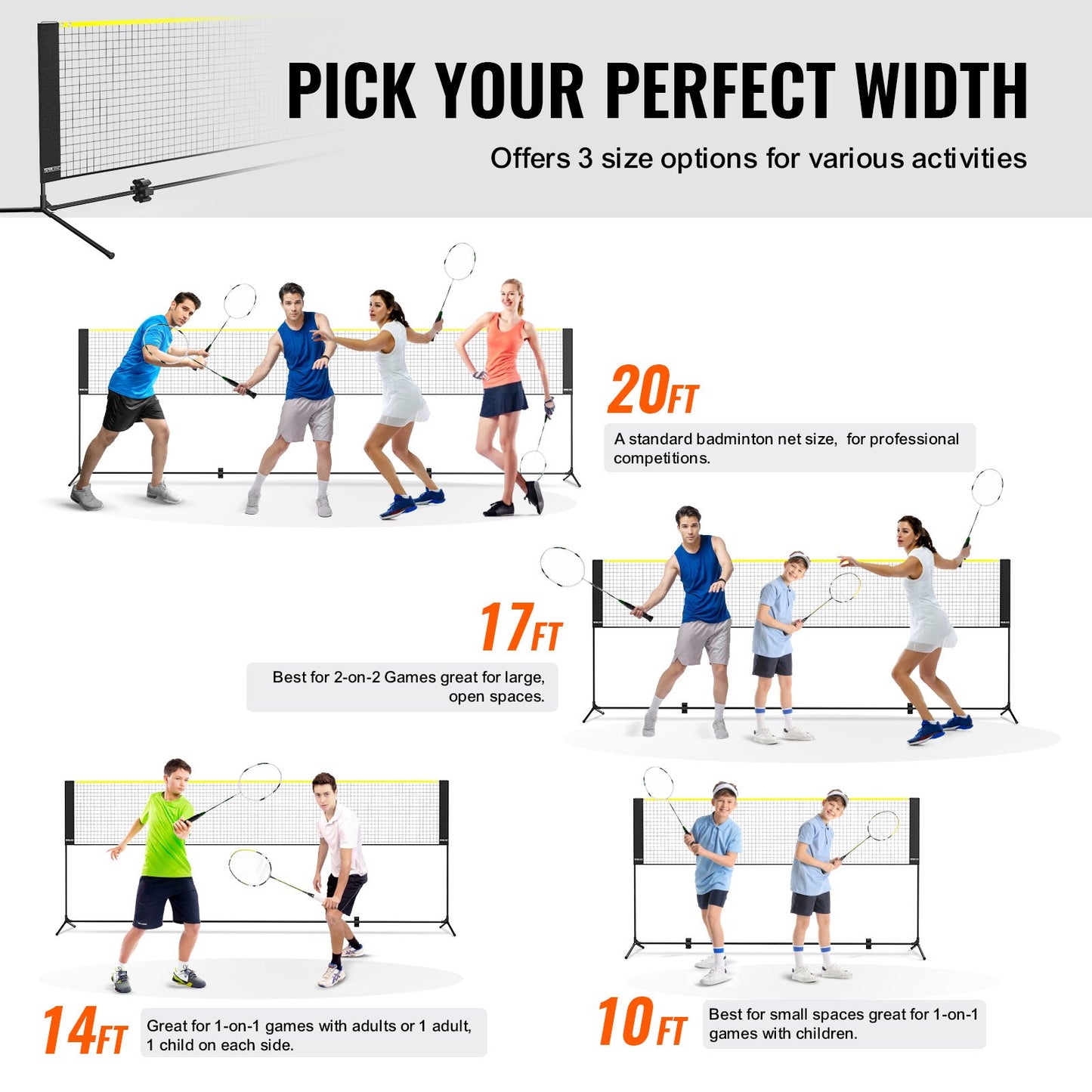 Badminton Net, Height Adjustable Volleyball Net, 10ft Wide Foldable Pickleball Net, Portable Easy Setup Tennis Net Set with Poles, Stand and Carry Bag, for Kids Backyard Game Indoor Outdoor Use - Image 3