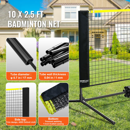 Badminton Net, Height Adjustable Volleyball Net, 10ft Wide Foldable Pickleball Net, Portable Easy Setup Tennis Net Set with Poles, Stand and Carry Bag, for Kids Backyard Game Indoor Outdoor Use - Image 4