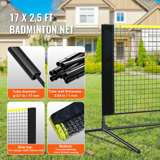 Badminton Net, Height Adjustable Volleyball Net, 17ft Wide Foldable Pickleball Net, Portable Easy Setup Tennis Net Set with Poles, Stand and Carry Bag, for Kids Backyard Game Indoor Outdoor Use - Image 4