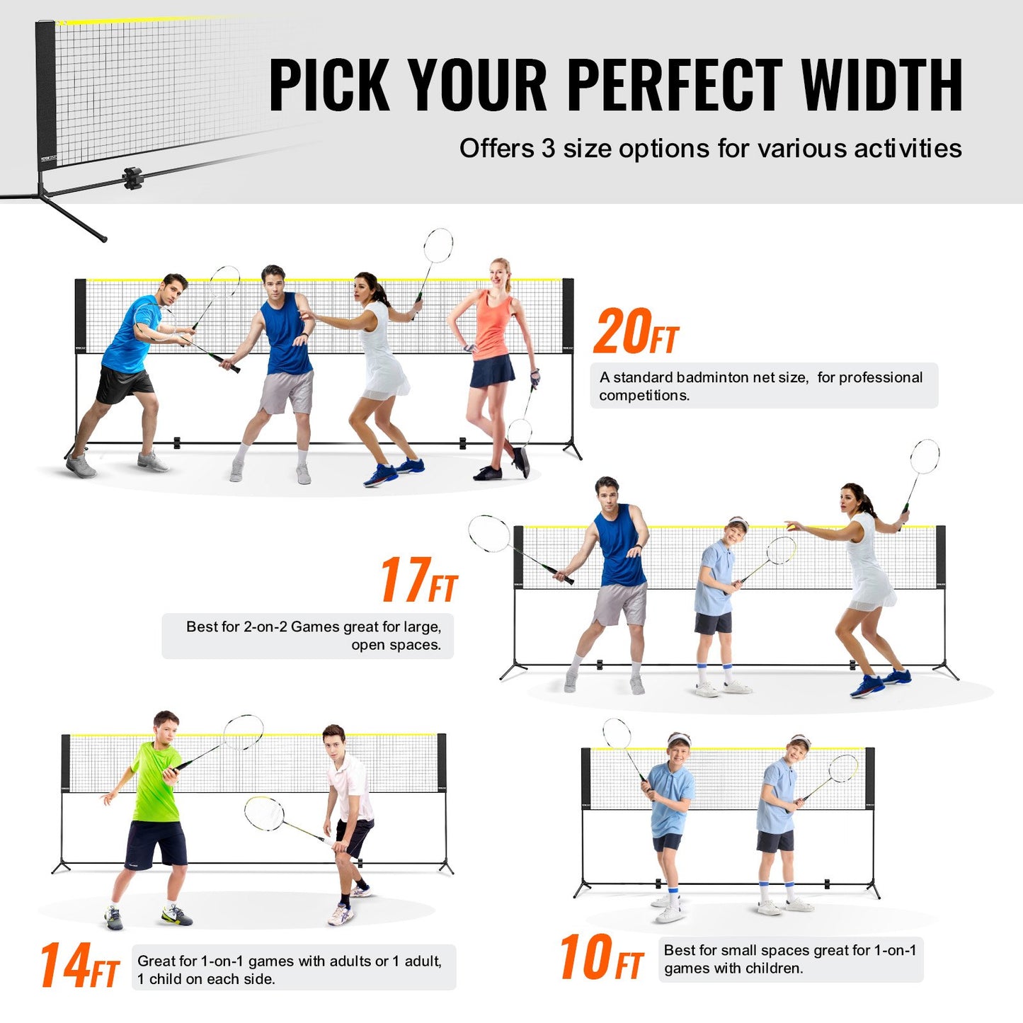 Badminton Net, Height Adjustable Volleyball Net, 17ft Wide Foldable Pickleball Net, Portable Easy Setup Tennis Net Set with Poles, Stand and Carry Bag, for Kids Backyard Game Indoor Outdoor Use - Image 3