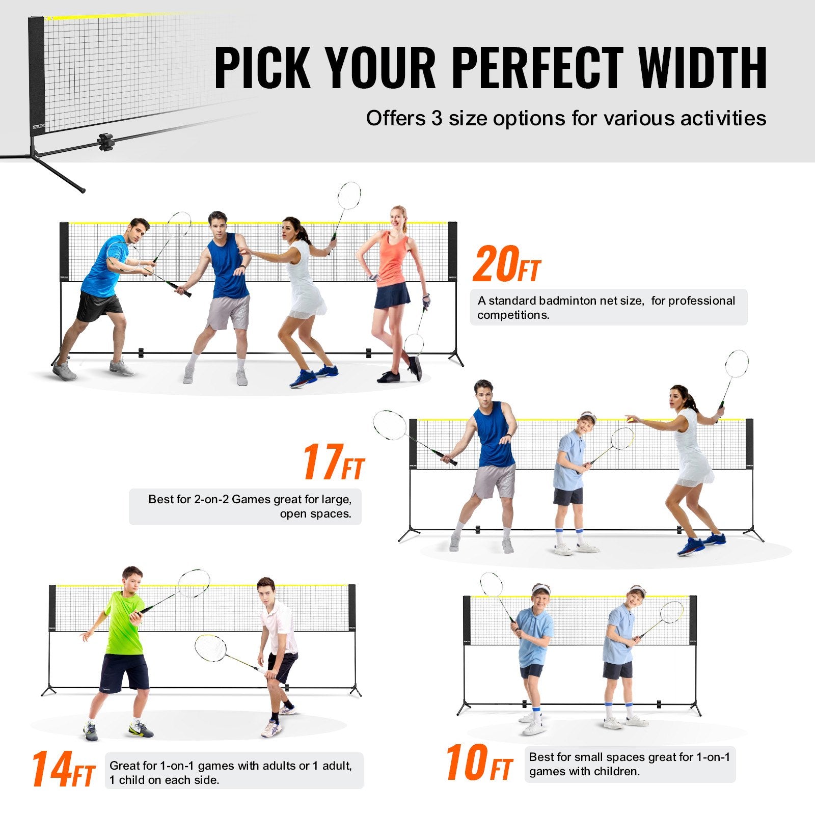 Badminton Net, Height Adjustable Volleyball Net, 17ft Wide Foldable Pickleball Net, Portable Easy Setup Tennis Net Set with Poles, Stand and Carry Bag, for Kids Backyard Game Indoor Outdoor Use - Image 3