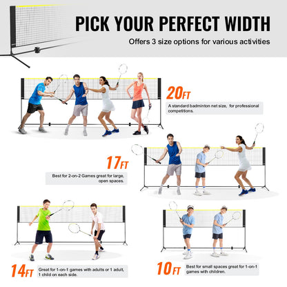 Badminton Net, Height Adjustable Volleyball Net, 17ft Wide Foldable Pickleball Net, Portable Easy Setup Tennis Net Set with Poles, Stand and Carry Bag, for Kids Backyard Game Indoor Outdoor Use - Image 3