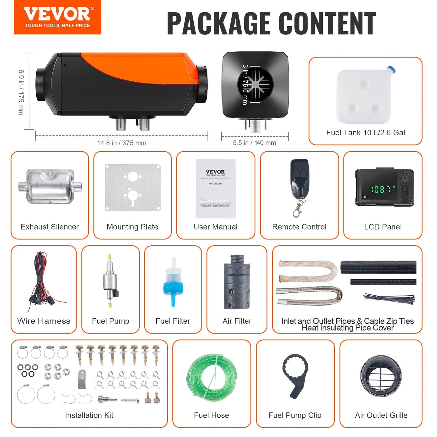 Bluetooth App Control Diesel Air Heater, 12V 8KW Diesel Heater with Automatic Altitude Adjustment, Remote Control and LCD, Diesel Parking Heater for RV Trailer Camper Van Boat - Image 7