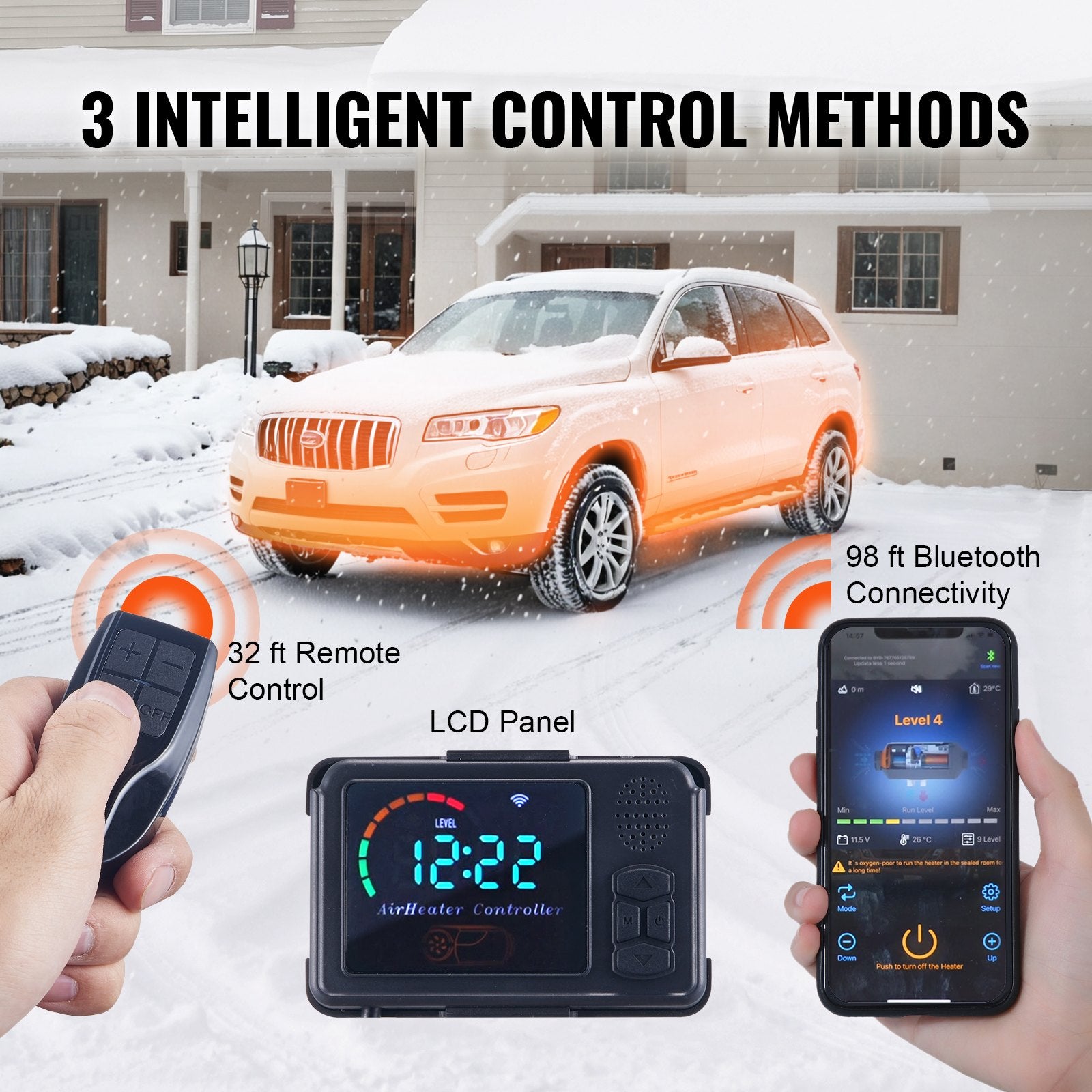 8 KW Diesel Air Heater, Bluetooth App Control All-on-one Diesel Heater with Automatic Altitude Adjustment, Remote Control and LCD, Portable Parking Heater for Home RV Trailer Camper Van Boat - Image 3