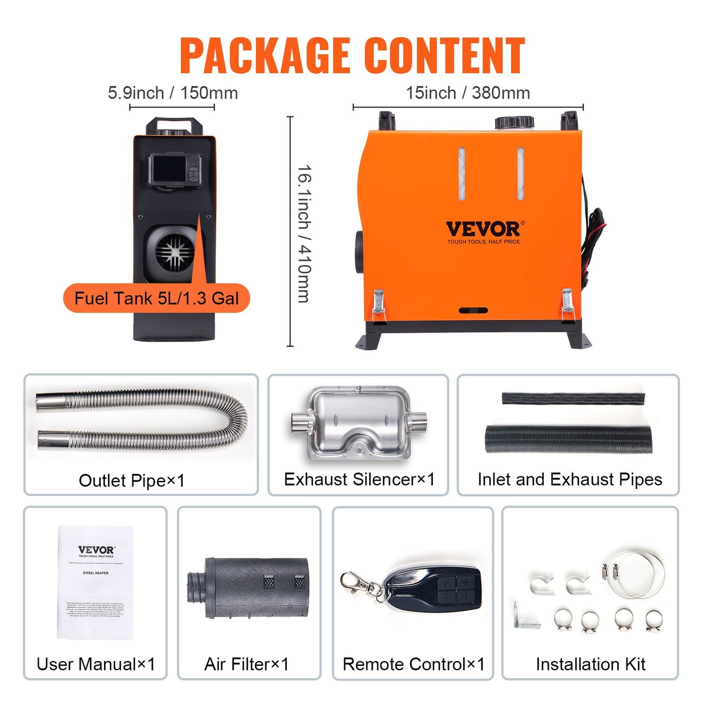 8 KW Diesel Air Heater, Bluetooth App Control All-on-one Diesel Heater with Automatic Altitude Adjustment, Remote Control and LCD, Portable Parking Heater for Home RV Trailer Camper Van Boat - Image 7