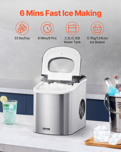 Portable Countertop Ice Maker 33Lbs/24H Self-Cleaning with Scoop Basket - Image 2