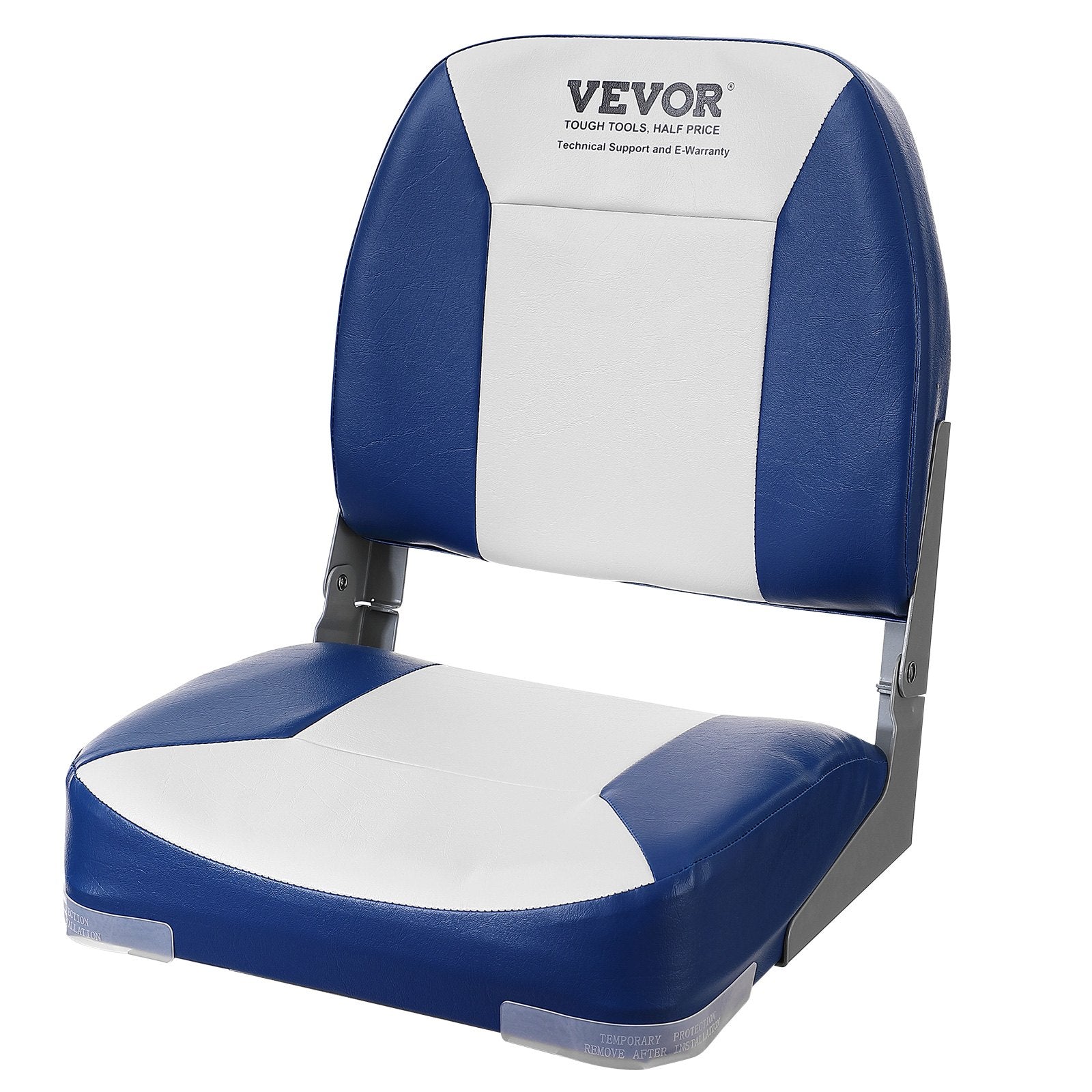 Boat Seat, 480 mm Low Back Boat Seat, Folding Boat Chair with Thickened Sponge Padding and Hinge, Fold-Down Boat Captain Chair for Fishing Boat, Sightseeing Boat, Speedboat, Canoe, 1-Piece
