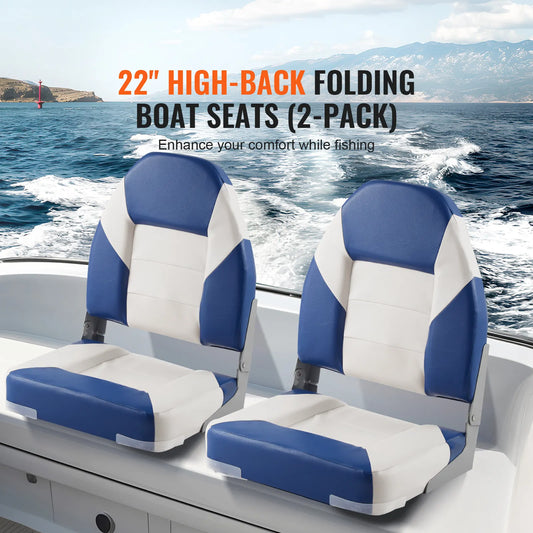 Boat Seats, 555 mm High Back Boat Seat, Folding Boat Chair with Thickened Sponge Padding and Hinge, Fold-Down Boat Captain Chairs for Fishing Boat, Sightseeing Boat, Speedboat, Canoe, 2-Pack - Image 2