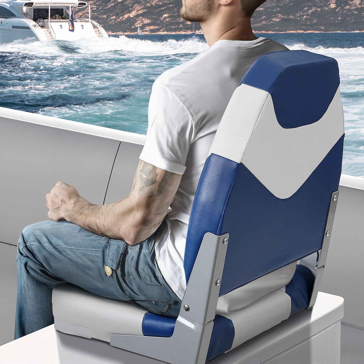 Boat Seats, 555 mm High Back Boat Seat, Folding Boat Chair with Thickened Sponge Padding and Hinge, Fold-Down Boat Captain Chairs for Fishing Boat, Sightseeing Boat, Speedboat, Canoe, 2-Pack - Image 8