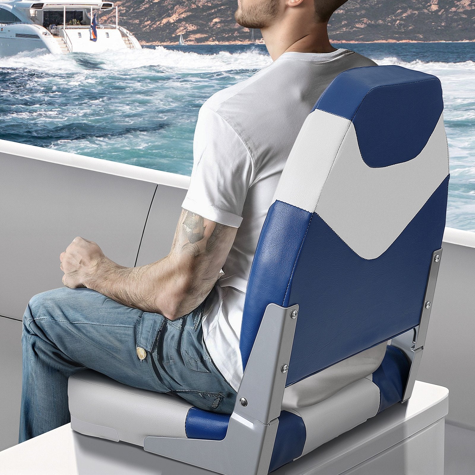 Boat Seats, 555 mm High Back Boat Seat, Folding Boat Chair with Thickened Sponge Padding and Hinge, Fold-Down Boat Captain Chairs for Fishing Boat, Sightseeing Boat, Speedboat, Canoe, 2-Pack - Image 8