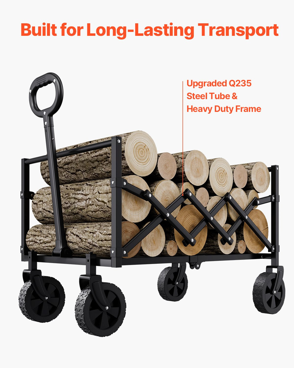 Collapsible Wagon Carts, 120L & 225LBS Folding Wagons with All-Terrain Wheels, Heavy Duty Outdoor Utility Cart with Adjustable Handle, Portable Camping Cart for Beach Grocery Garden Black - Image 6