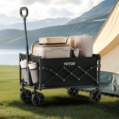 Collapsible Wagon Carts, 120L & 225LBS Folding Wagons with All-Terrain Wheels, Heavy Duty Outdoor Utility Cart with Adjustable Handle, Portable Camping Cart for Beach Grocery Garden Black - Image 8