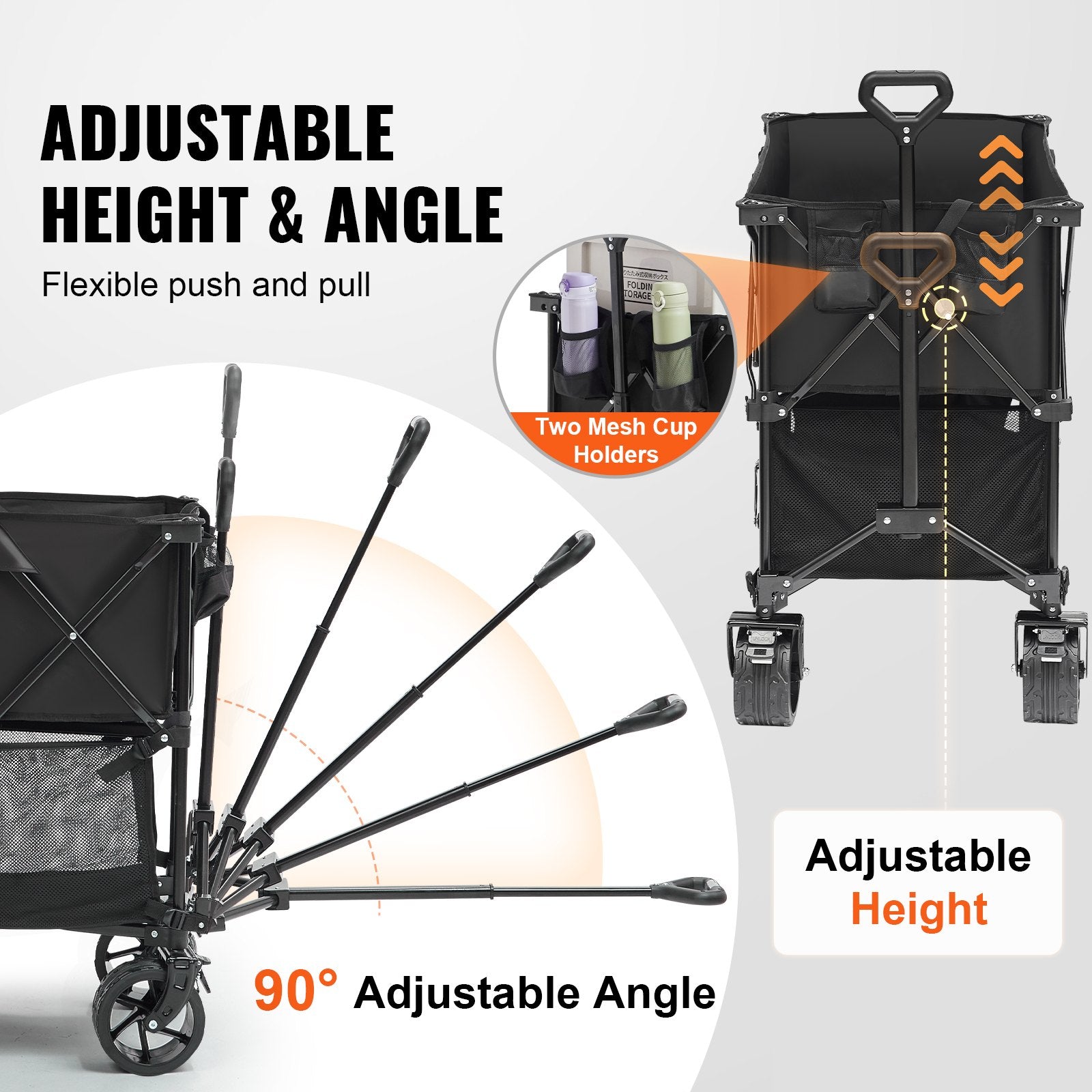 Foldable Double Decker Wagon, 400L Collapsible Wagon Cart with All-Terrain Wheels, Heavy Duty Folding Wagon Cart 350-450 lb Weight Capacity for Camping, Shopping, Garden, 52" Extra Long Extender - Image 5