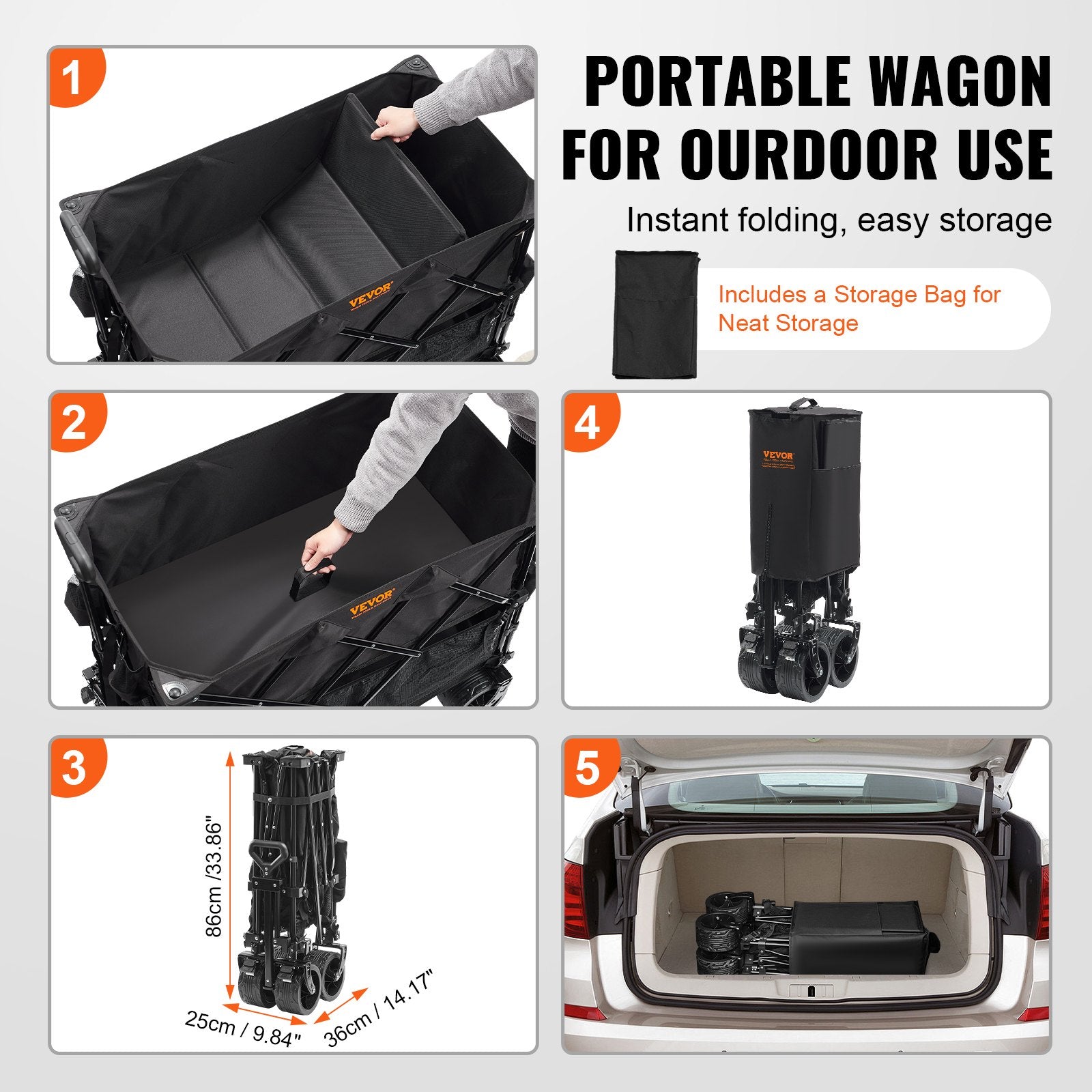 Foldable Double Decker Wagon, 400L Collapsible Wagon Cart with All-Terrain Wheels, Heavy Duty Folding Wagon Cart 350-450 lb Weight Capacity for Camping, Shopping, Garden, 52" Extra Long Extender - Image 6