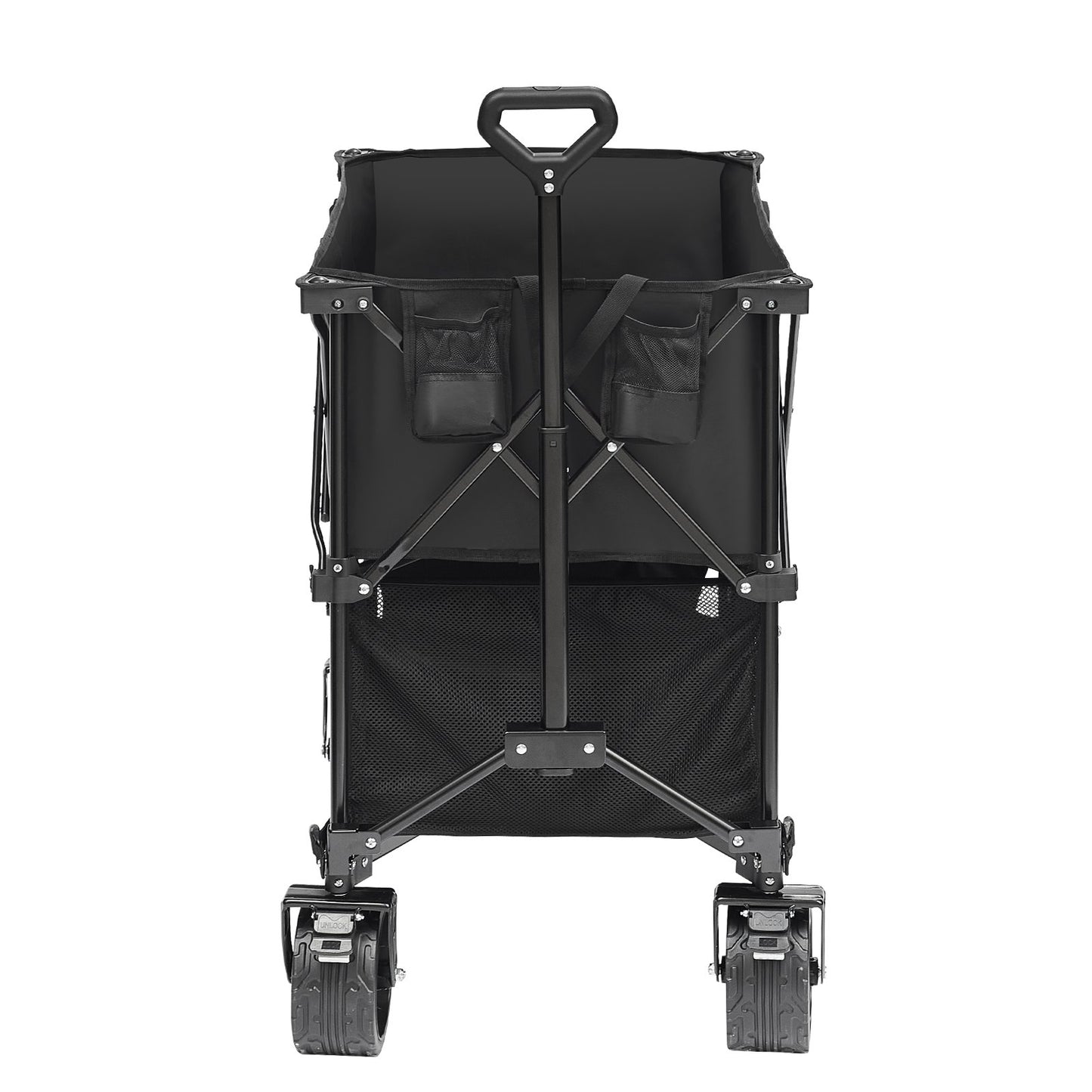 Foldable Double Decker Wagon, 400L Collapsible Wagon Cart with All-Terrain Wheels, Heavy Duty Folding Wagon Cart 350-450 lb Weight Capacity for Camping, Shopping, Garden, 52" Extra Long Extender - Image 9