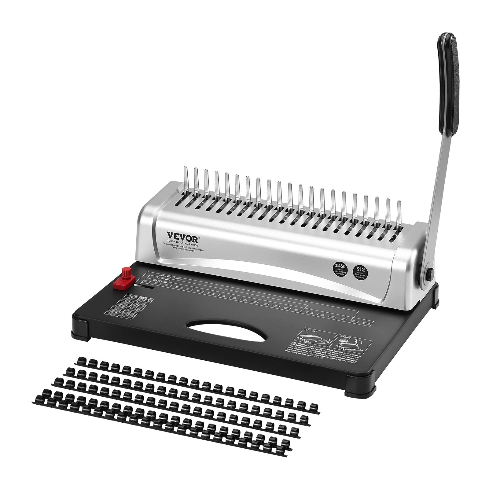 Binding Machine, Comb Binding Machine 21-Holes Binding 450 Sheets, Book Binder Machine with 100 PCS 3/8'' Comb Binding Spines, for Letter Size, A4, A5