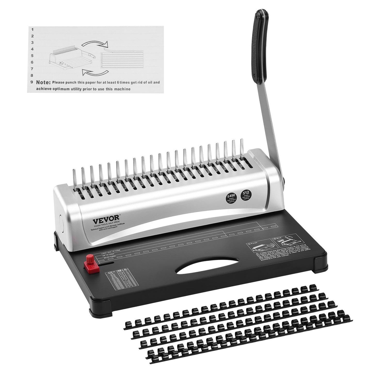 Binding Machine, Comb Binding Machine 21-Holes Binding 450 Sheets, Book Binder Machine with 100 PCS 3/8'' Comb Binding Spines, for Letter Size, A4, A5 - Image 9