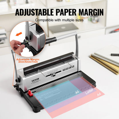 Coil Spiral Binding Machine, Manual Book Maker 34-Holes Binding 120 Sheets, Punch Binder with Adjustable 3/16" - 9/16" Coil Binding Spines and Side Margin, for Letter Size, A4, A5 - Image 3