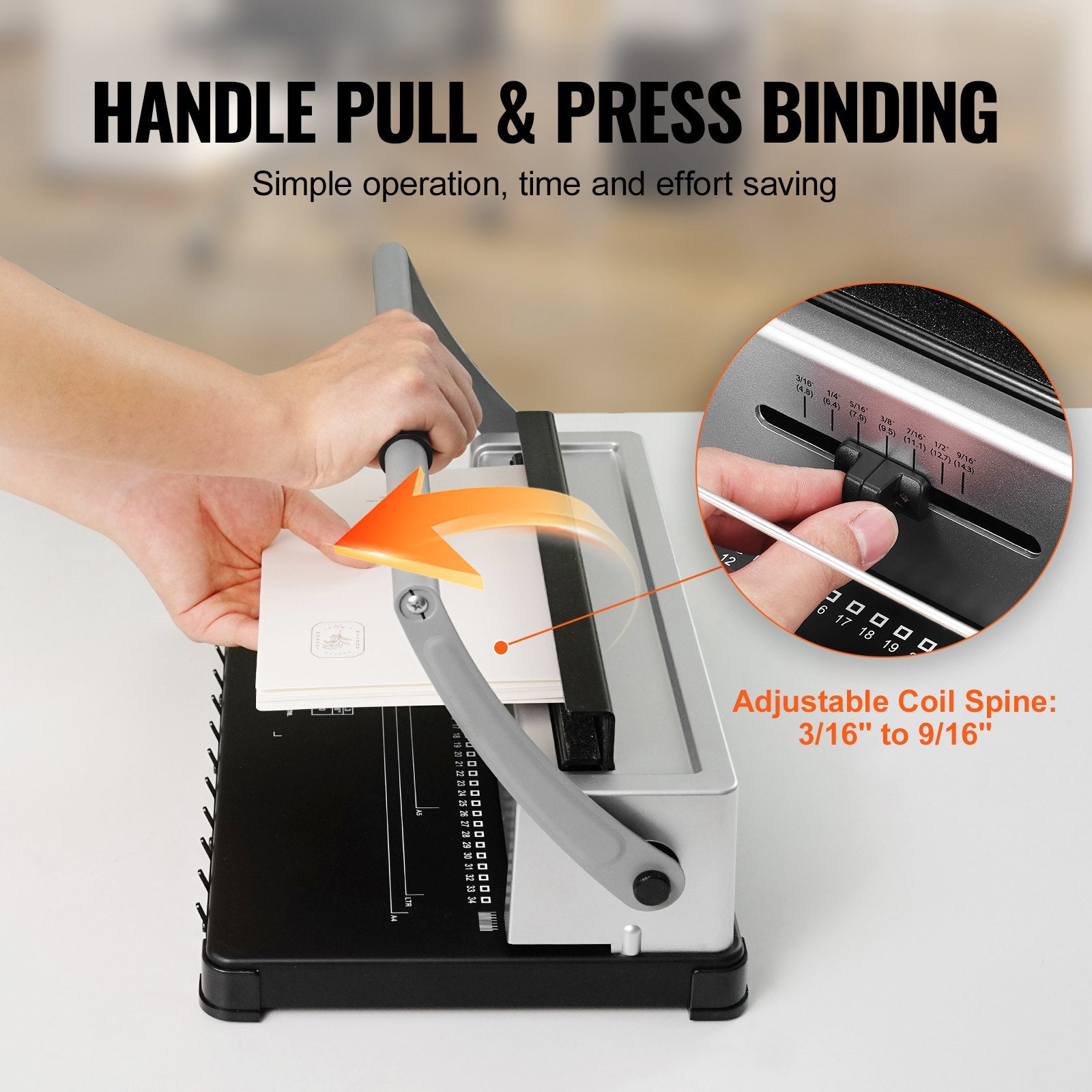 Coil Spiral Binding Machine, Manual Book Maker 34-Holes Binding 120 Sheets, Punch Binder with Adjustable 3/16" - 9/16" Coil Binding Spines and Side Margin, for Letter Size, A4, A5 - Image 4