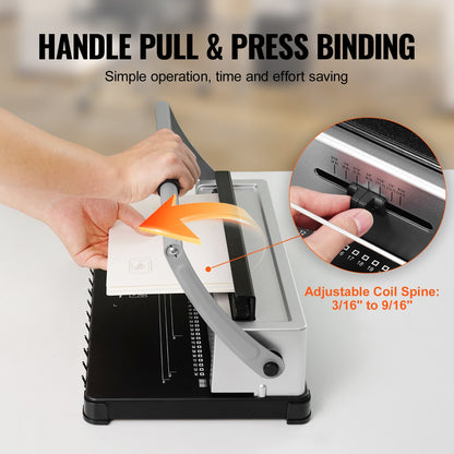 Coil Spiral Binding Machine, Manual Book Maker 34-Holes Binding 120 Sheets, Punch Binder with Adjustable 3/16" - 9/16" Coil Binding Spines and Side Margin, for Letter Size, A4, A5 - Image 4