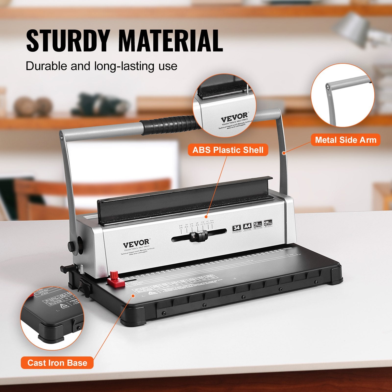 Coil Spiral Binding Machine, Manual Book Maker 34-Holes Binding 120 Sheets, Punch Binder with Adjustable 3/16" - 9/16" Coil Binding Spines and Side Margin, for Letter Size, A4, A5 - Image 5