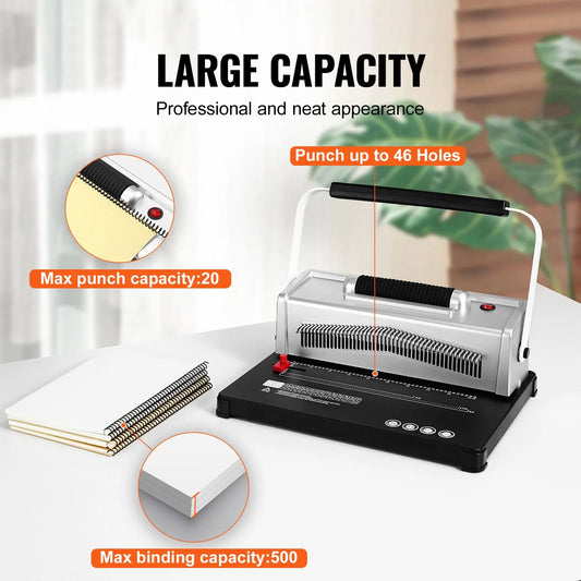 Coil Spiral Binding Machine, Manual Book Maker with Electric Binding, 46-Holes Binding 500 Sheets Punch Binder, with 100pcs 5/16'' Coil Binding Spines, for Letter Size, A4, A5 - Image 2